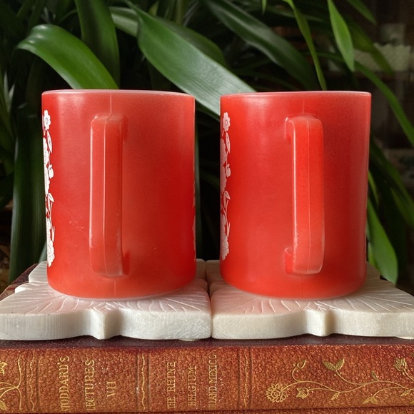 Pair of Vintage Federal Glass Calico Floral Mugs - 1950s USA Rare Tea Coffee Set - Picture 6 of 11